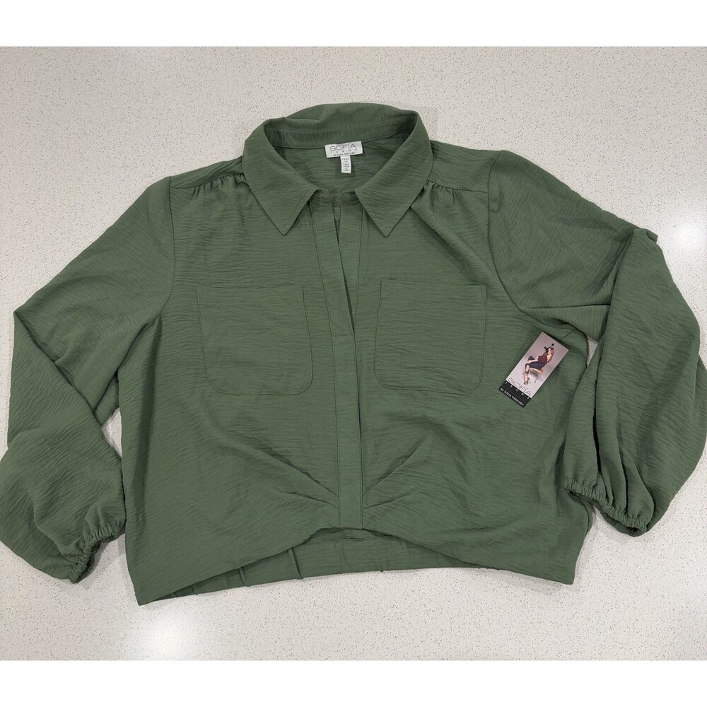 Sofia Jeans Sofia Vergara Women's Utility Blouse with Long Sleeves GreenTea XXXL